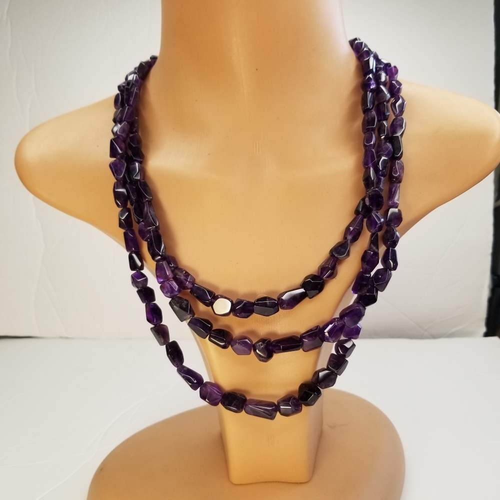 Vintage Jay King Strand Faceted Purple Amethyst Nugget Sterling Silver Necklace